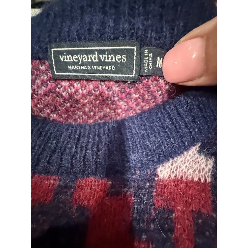 Vineyard Vines Navy Pink Geometric Knit Crew Neck Long Sleeve Pullover Sweater M - Picture 2 of 7